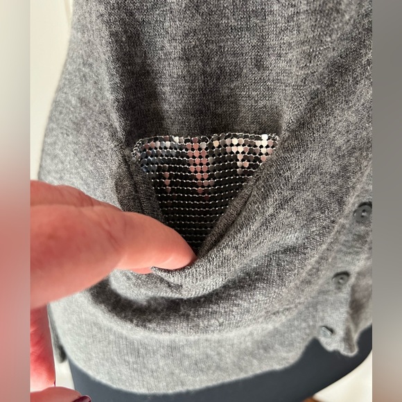 Smitten Gray Button Front Cardigan Sweater Wool Blend with Sequin Pockets - Picture 3 of 15